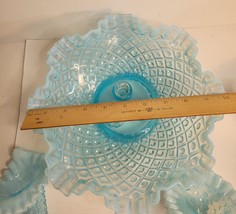 Fenton Epergne Sea Blue 3 Lily Horn Hobnail Pattern NO SHIPPING image 4