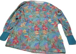 Barco Scrub Top Med? Womens Long Sleeve Leaves Multicolor - £9.18 GBP