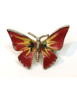 Vintage Red Yellow &amp; Black Painted Butterfly Brooch Pin - £10.22 GBP
