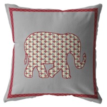 18 Red Gray Elephant Indoor Outdoor Throw Pillow - £45.72 GBP