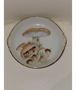 VTG Mushrooms Hand Painted Handled Gold Accented Tray 5&quot; Signed - £26.51 GBP