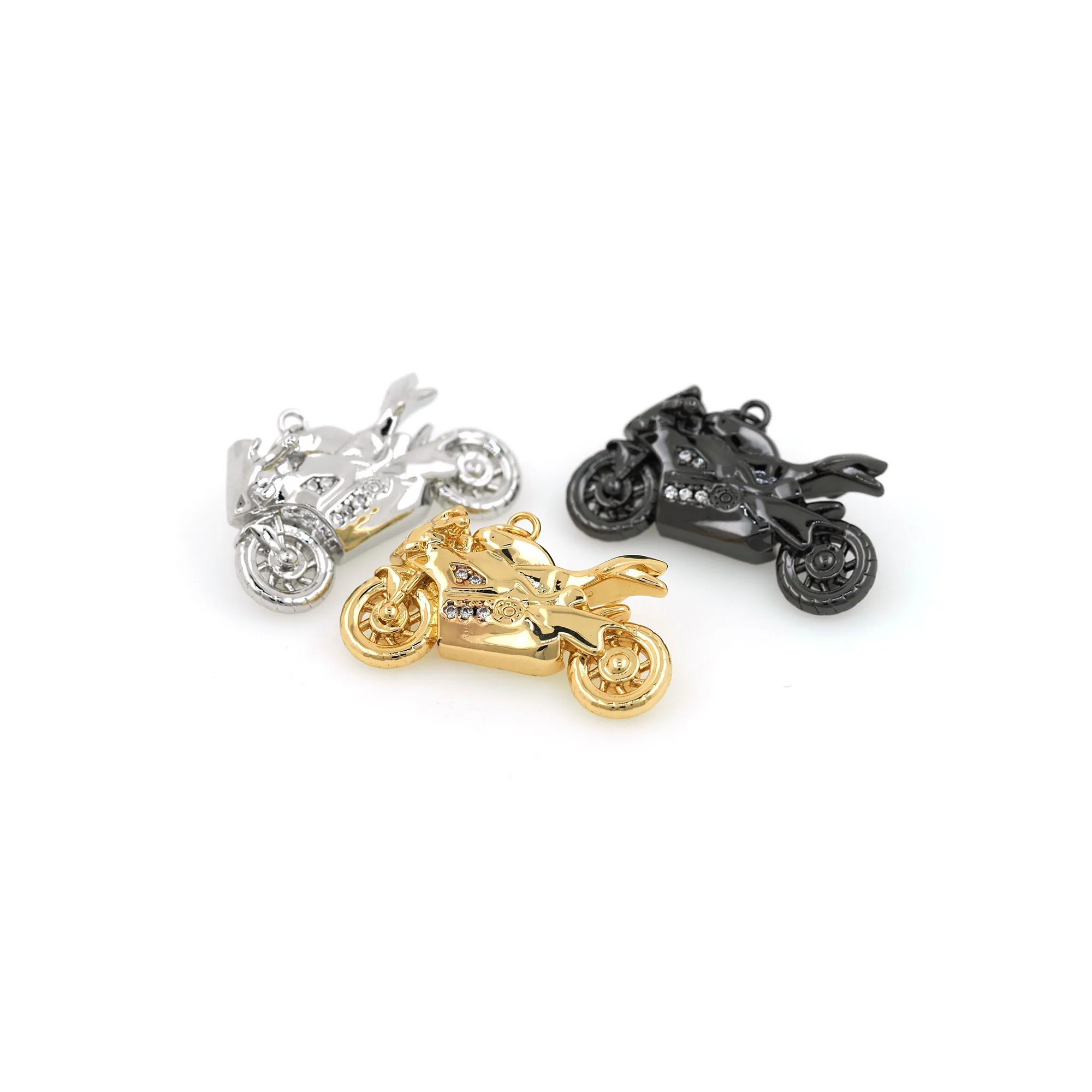 Play Gold Filled Motorcycle Pendant Keychain New Car Cubic Zirconia Metal Bag Or - £23.68 GBP