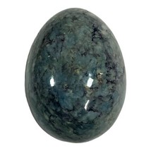 Vintage Alabaster Hand Carved Stone Egg Gray Green Black Marble With Stand 2.75&quot; - £22.46 GBP