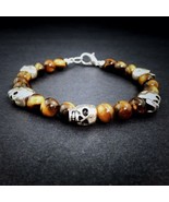 Silver Skull and Genuine Tigers Eye Bracelet Handmade Men’s Jewelry 8” 1... - £33.24 GBP