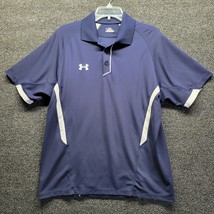 Under Armour Men&#39;s Sz M Loose Heat Gear Golf Polo Shirt Navy Blue White - $14.52