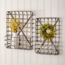 2 Tobacco Basket Wall Pockets in distressed Metal - £83.90 GBP