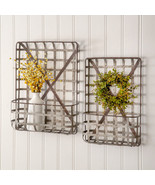 2 Tobacco Basket Wall Pockets in distressed Metal - £84.18 GBP