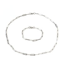 1 Set New 304 Stainless Steel Paperclip Chains Necklace Bracelets Set Gold Silve - £23.76 GBP