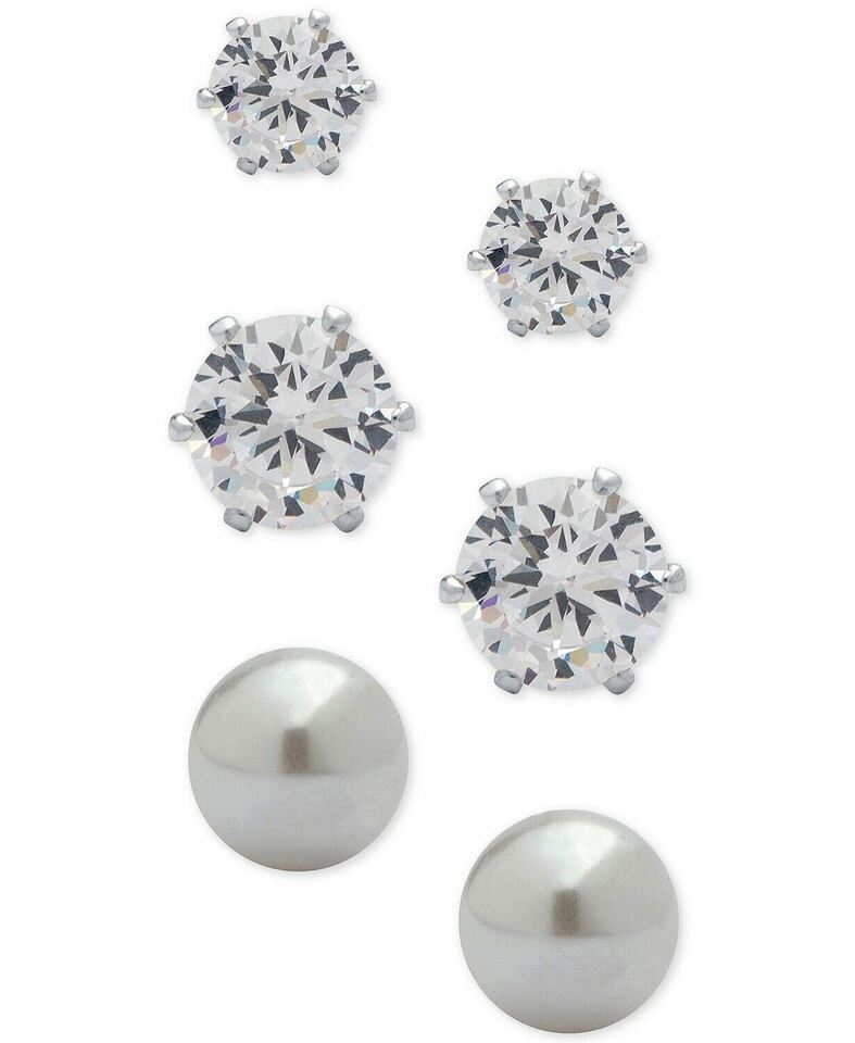 Anne Klein 8MM White Faux Pearl & Cubic Zirconia Tiered Drop Earrings - £10.60 GBP