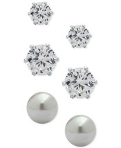 Anne Klein 8MM White Faux Pearl &amp; Cubic Zirconia Tiered Drop Earrings - £10.60 GBP