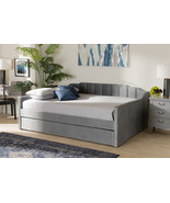 Naresh Gray Velvet Fabric Upholstered Full Size Daybed w/Trundle - $16,906.43 MXN