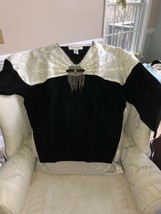 Vintage 60s Black &amp; White Lace Iridescent Beaded Sequin Long Sleeve Sweater XL - £20.09 GBP
