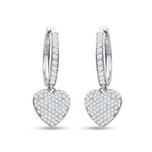 2Ct Cluster Round Cut Cz Pave Heart Style Hoop Earrings in 14k White Gold Over - £51.38 GBP