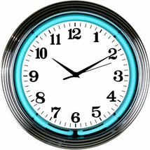 Chrome Teal Water Blue Room Wall Decor Neon Light 15 Inches Neon Clock - £64.47 GBP