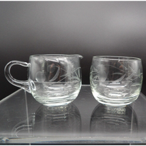 Roly Poly Personal Creamer and Sugar Hand Blown Clear Etched Glass Leaf ... - $19.79