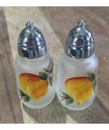 Vintage Hazel Atlas Frosted Glass Hand Painted Peach Salt Pepper Set. Rare - €9,90 EUR