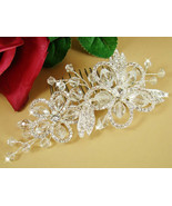 Elegant Silver Flower Crystal Rhinestones Bridal Hair Comb Wedding Headp... - $42.08