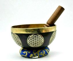 6 inch Flower of life geometry Singing Bowl -Tibetan Mantra Carved Healing Bowls - £118.63 GBP