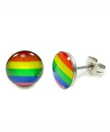 STAINLESS STEEL POST EARRINGS RAINBOW FLAG 10mm Gay Lesbian Pride NEW Pa... - $9.46 CAD