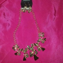 Paparazzi Gold Tone Necklace &amp; Earring Set with Colored Rhinestones - £9.22 GBP