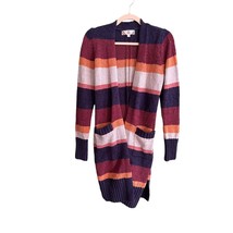 PINK ROSE Size Medium Soft Striped Cardigan Sweater Pockets Ribbed - £17.15 GBP