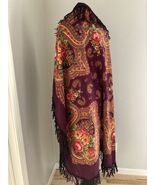 pavlovo posad 50&quot; Wool Shawl Scarf Floral Fringe Wrap Russian - $118.52 CAD