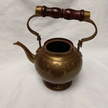 Vintage Brass Teapot Kettle With Wooden Handle made in India  - $13.96