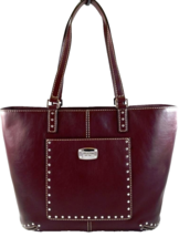 MICHAEL KORS ASTOR MERLOT LEATHER SILVER STUD LARGE TRAVEL TOTE BAGNWT! - $217.79