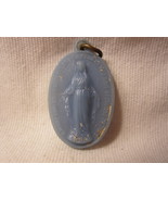 old Rosary Pendant : Light Blue Holy Mother Mary Oblong {plastic} - $3.00