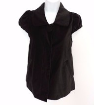 H&amp;M Black Velvet Top Size 4 Cap Sleeves Snap Front Holiday Festive Womens  - £14.06 GBP