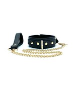 BDSM Collar and Leash with Gold Hardware, Tango Black Bondage Leather Ch... - £82.96 GBP