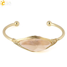 CSJA Gem Stone Open Cuffs Bracelets Crystals Natural Stones Bangles Gold Color W - £11.68 GBP