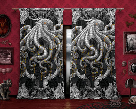 Silver Black Octopus Curtains, Elegant Ornated Baroque Home Decor, Window Drapes - £131.09 GBP