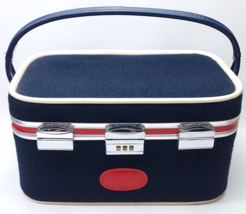 Vintage Skyway Tweed Cosmetic Train Case Hard Sided Luggage Carryon Retro - £29.41 GBP