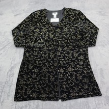 JBS Shirt Womens XL Black Long Sleeve VNeck Floral Shoulder Pads Button Blouse - £20.55 GBP