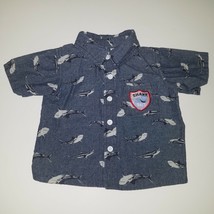 Shark Bait Blue Shirt Baby Boy 12 Months Button Front 100% Cotton Little... - $8.38