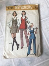 Vtg Simplicity 8916 Sewing Pattern Jr Teen misses JUMPER or TUNIC Sz 12 Bust 34 - $17.30