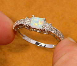 2Ct Cushion CZ Cut Fire Opal Solitaire Engagement Ring 14K White Gold Plated - £88.27 GBP