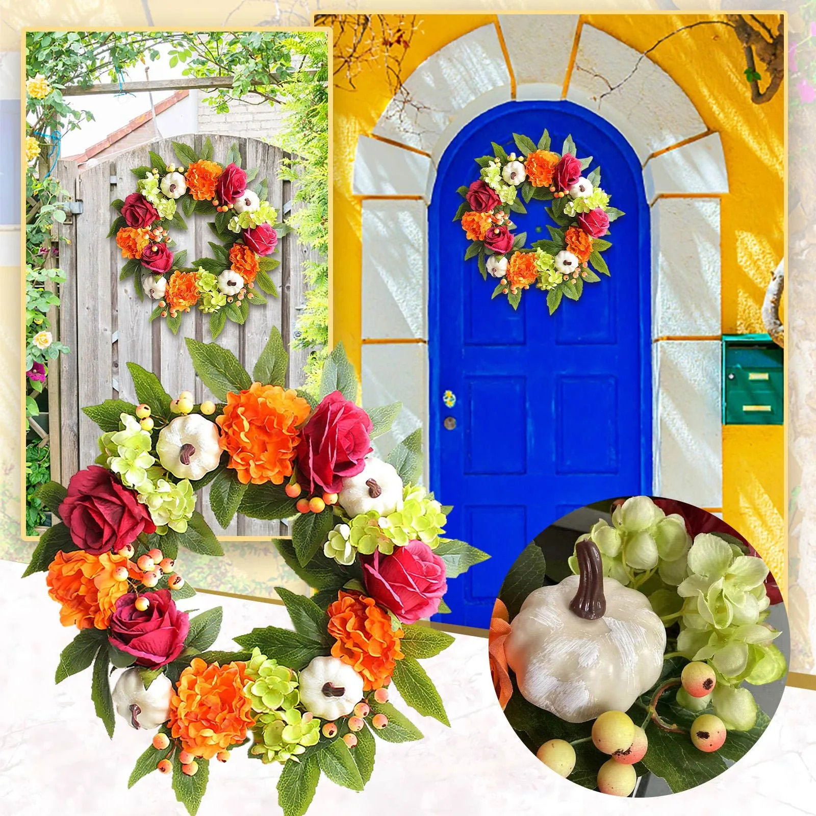 Extra Large Outdoor Christmas Wreath Fall Front Door Wreath Autumn Harvests Patr - £116.85 GBP