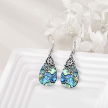 Sterling Silver Abalone Butterfly Filigree Teardrop Dangle Earrings - $62.88