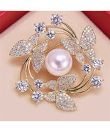 Elegant Crystal Pearl Flower Brooch Pin for Women - $28.95