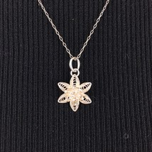 FILIGREE sterling silver flower pendant necklace - delicate 1/2&quot; vtg charm 20.5&quot; - £22.02 GBP