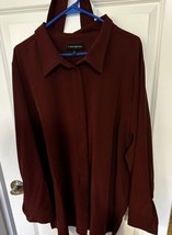 Blouse Top Lane Bryant Size 24 Belt Long Sleeve Red Burgundy Tunic Point... - £10.99 GBP