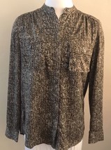 Ann Taylor Womens Brown Tan Abstract Print Long Sleeve Blouse Buttons Si... - $278.87 MXN