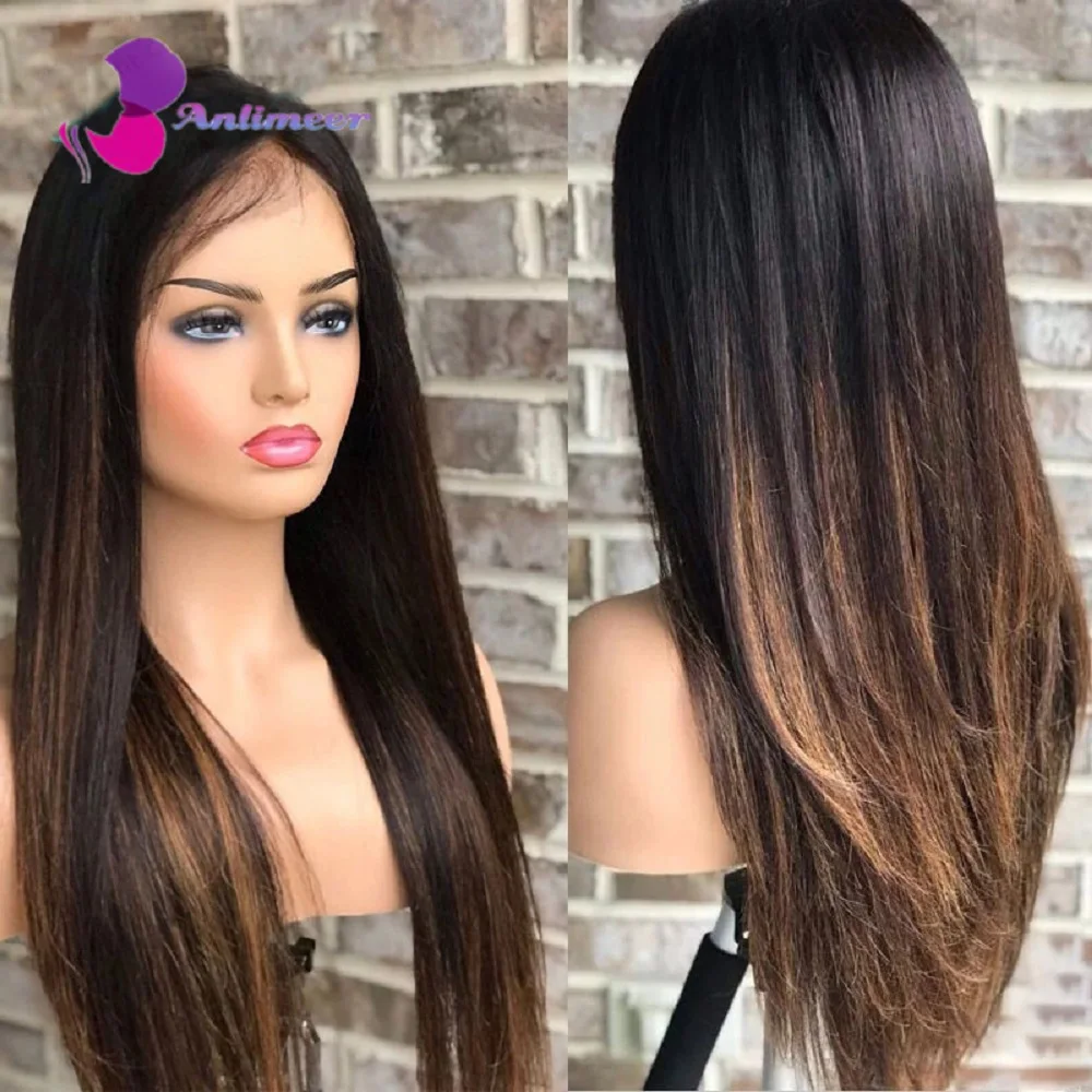 Ombre Brown Straight Wig Silk Base Wig /13x6/13x4 Lace Front Wig Pre-Plucked - £129.53 GBP+