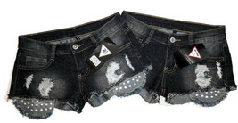Studded Jean Shorts Juniors 00 Denim (New) - $35.11