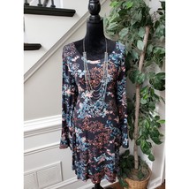 Karen Kane Fit &amp; Flare Dress Womens XL Black Floral Stretch Viscose Scoop Neck - $29.70