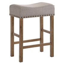 Martha II Counter Height Stool 2Pc, Tan Linen &amp; Weathered Oak Finish - $170.00