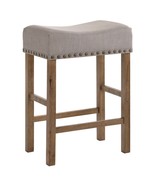 Martha II Counter Height Stool 2Pc, Tan Linen &amp; Weathered Oak Finish - €146,27 EUR