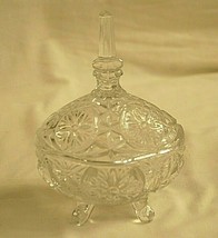 Anna Hutte 24% Lead Crystal Floral Design Footed Covered Candy Nut Dish W German - £33.97 GBP